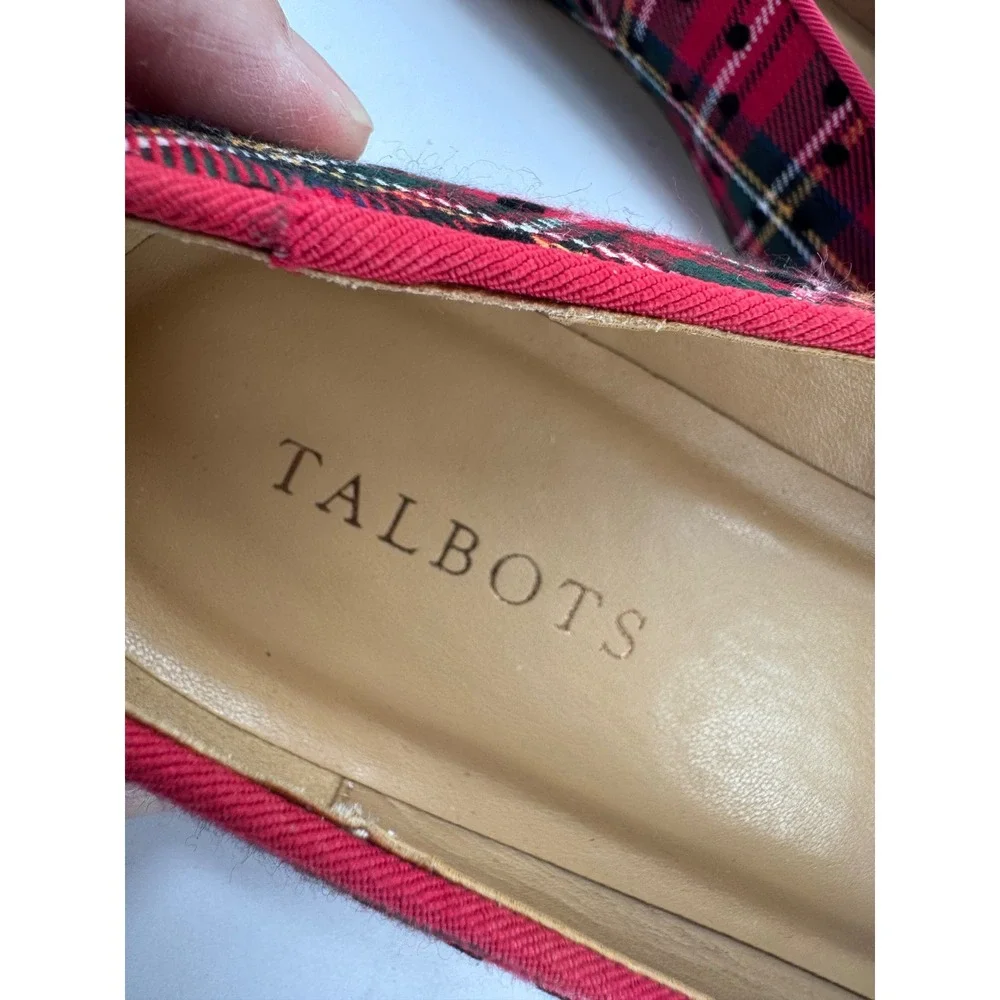 Talbots Ryan Loafers Women 9M Red Plaid Polka Dot Velvet Bow Flat Shoes